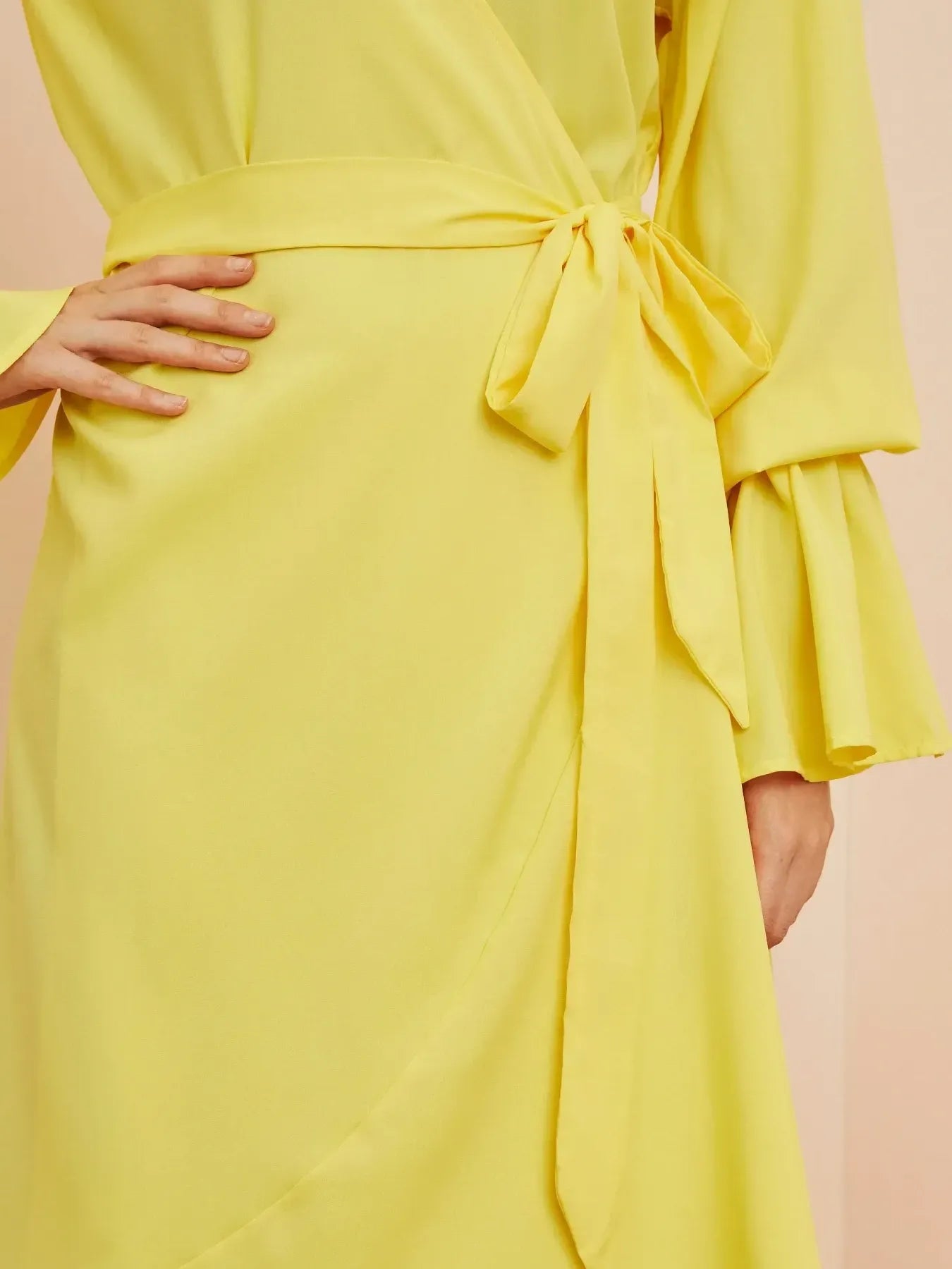 Ruffled Wrap Maxi Dress with Bell Sleeves.