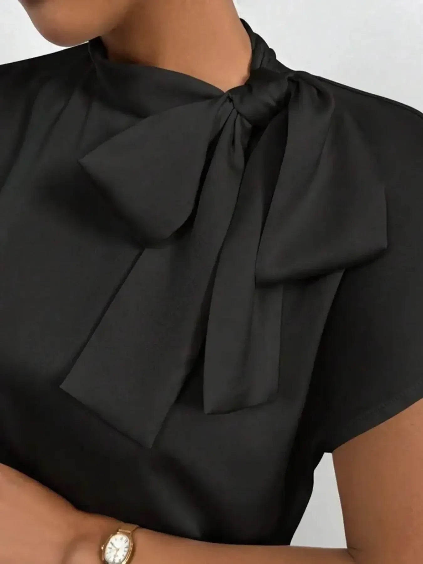 Satin Bow Tie Neck Blouse.