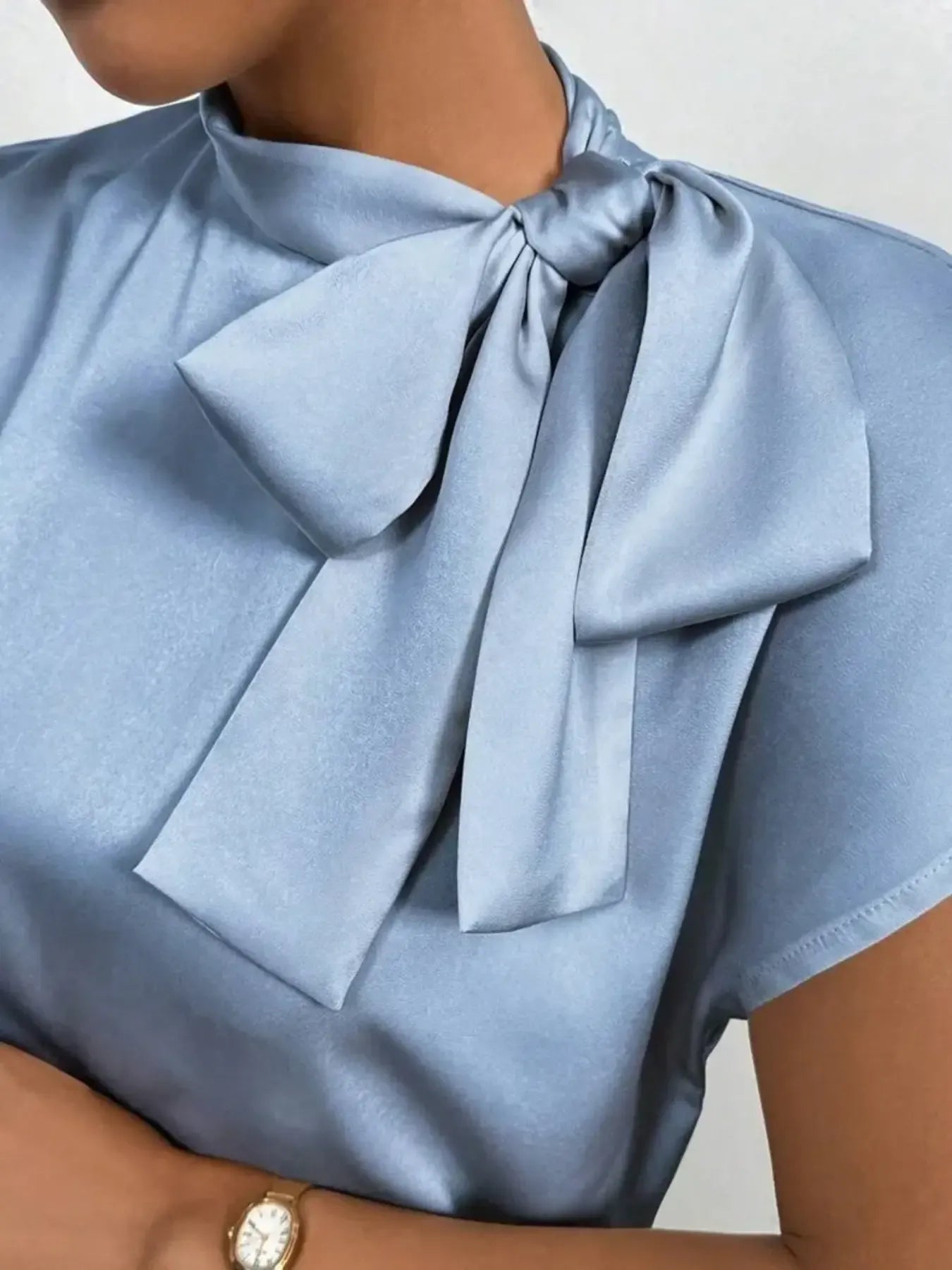 Satin Bow Tie Neck Blouse.