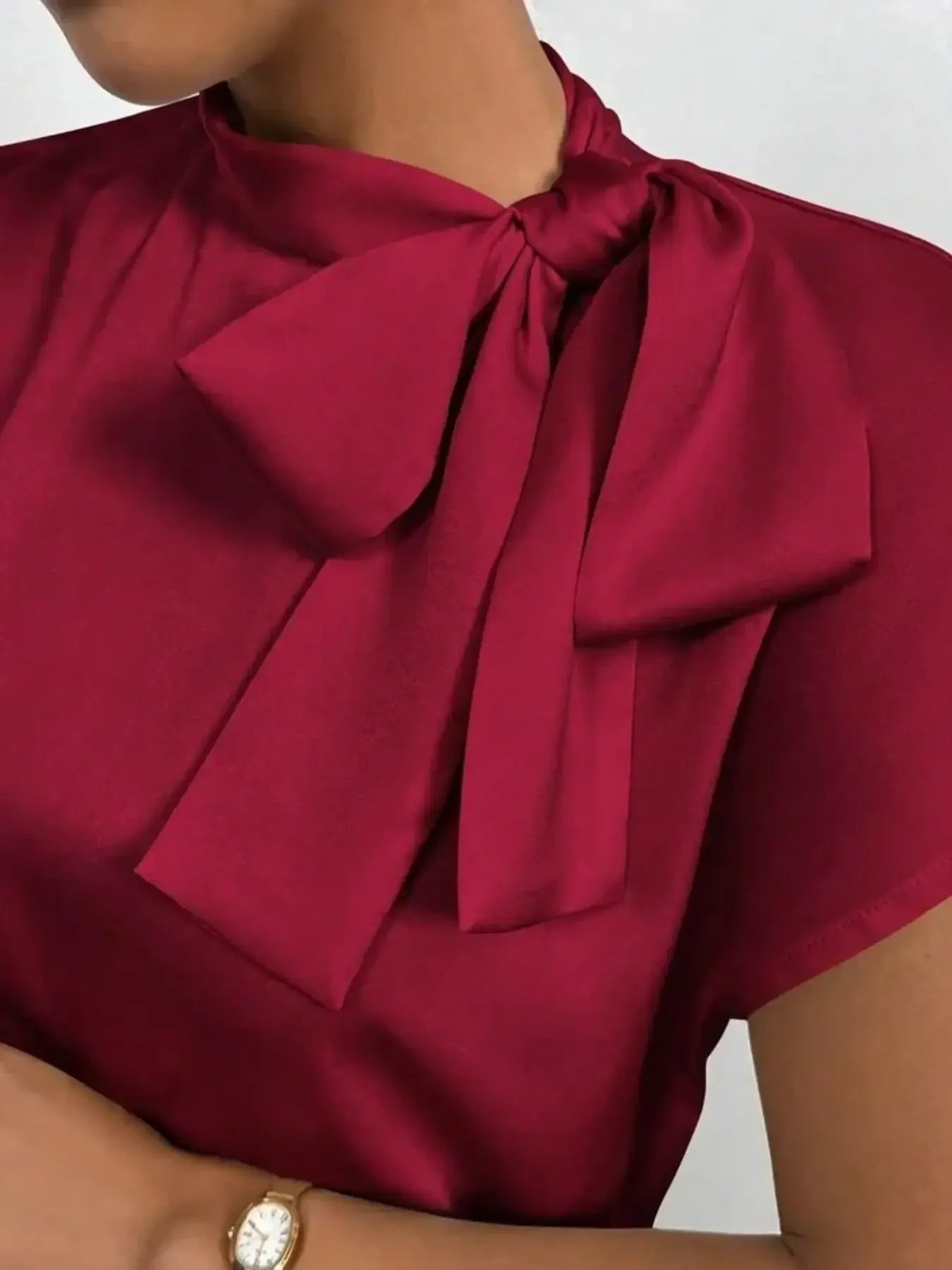 Satin Bow Tie Neck Blouse.