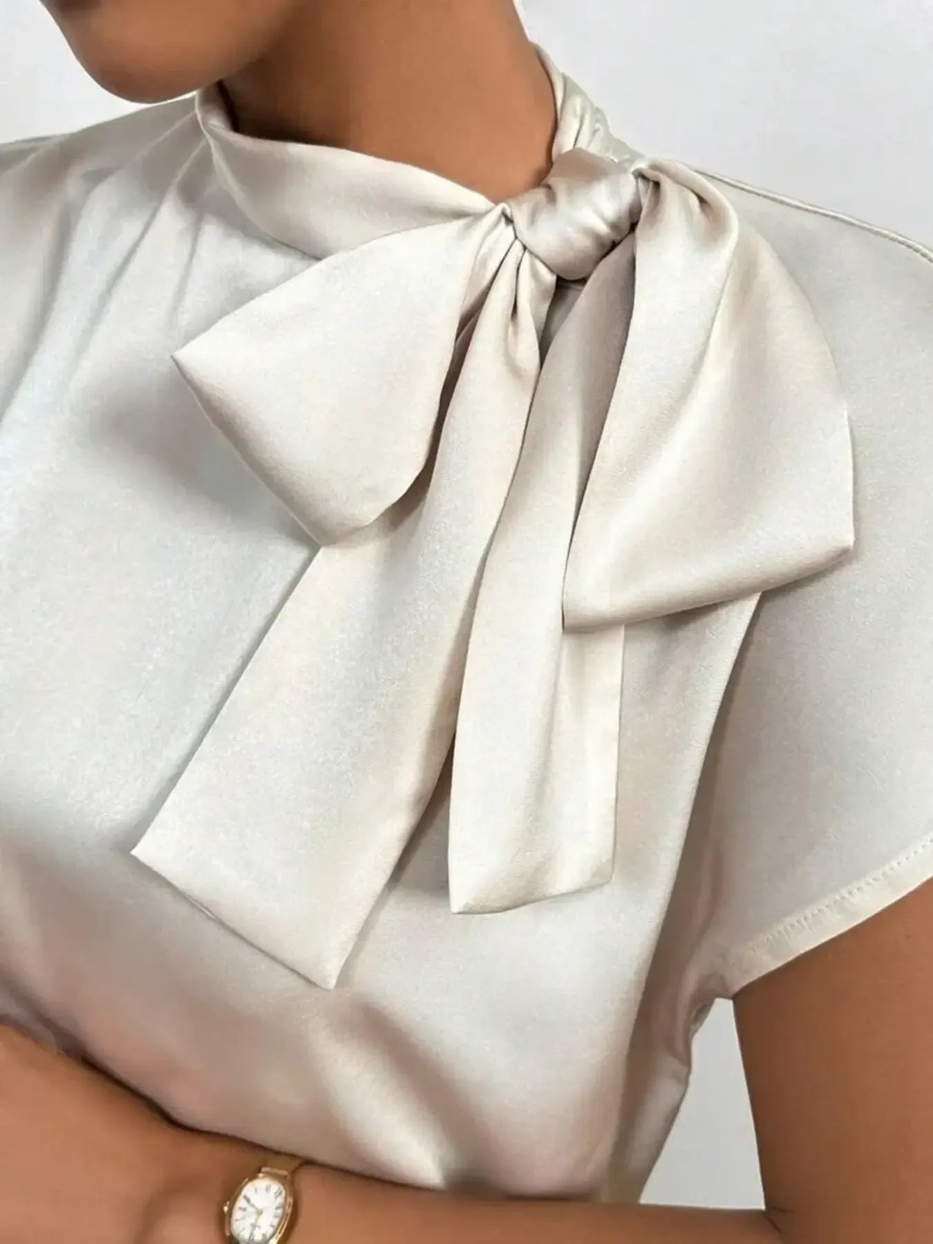 Satin Bow Tie Neck Blouse.