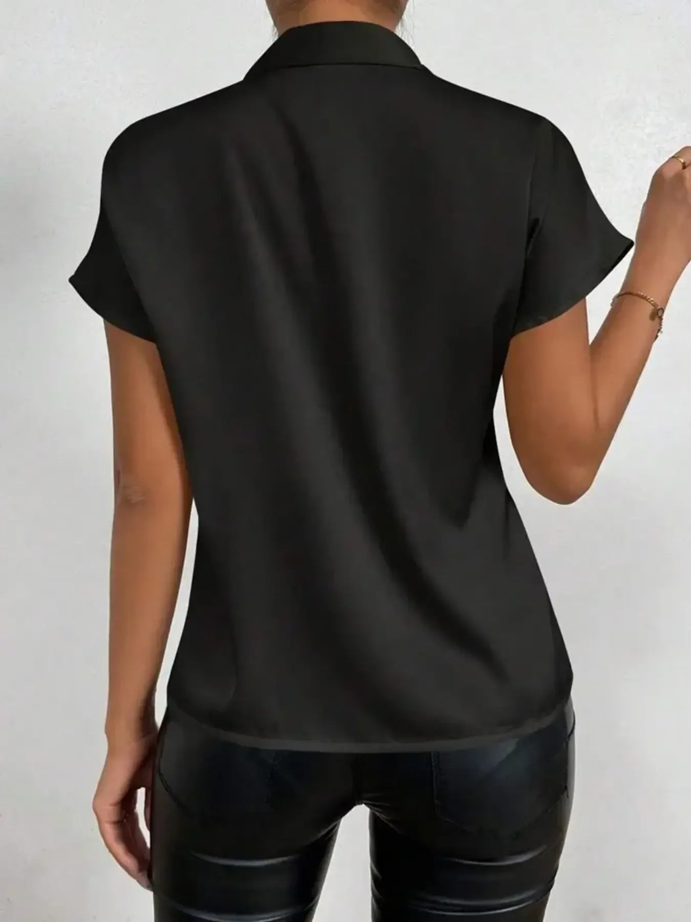Satin Bow Tie Neck Blouse.