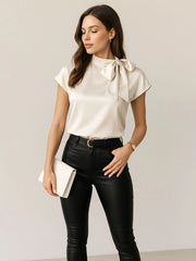 Satin Bow Tie Neck Blouse.
