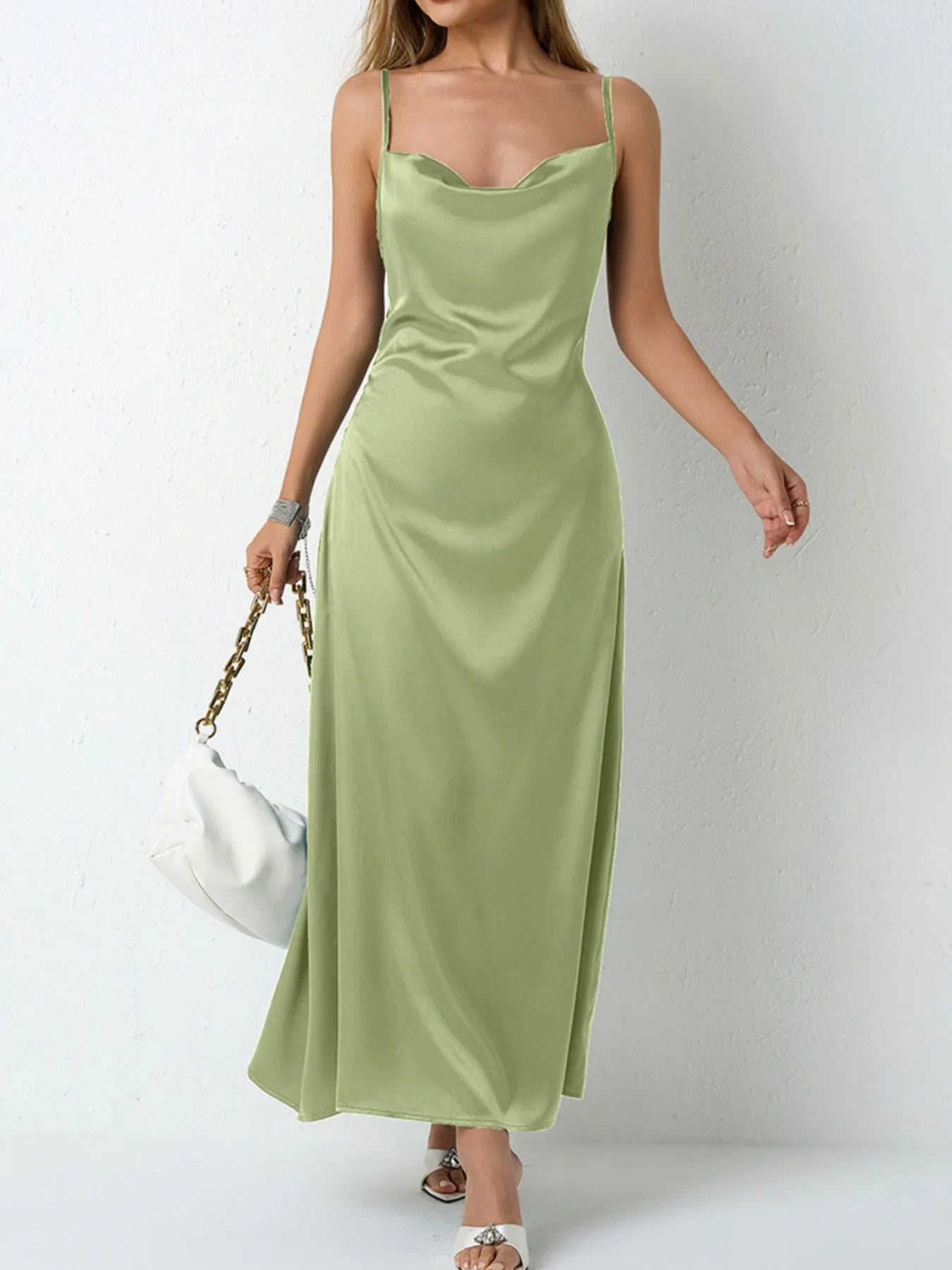 Satin Cowl Neck Cami Dress.
