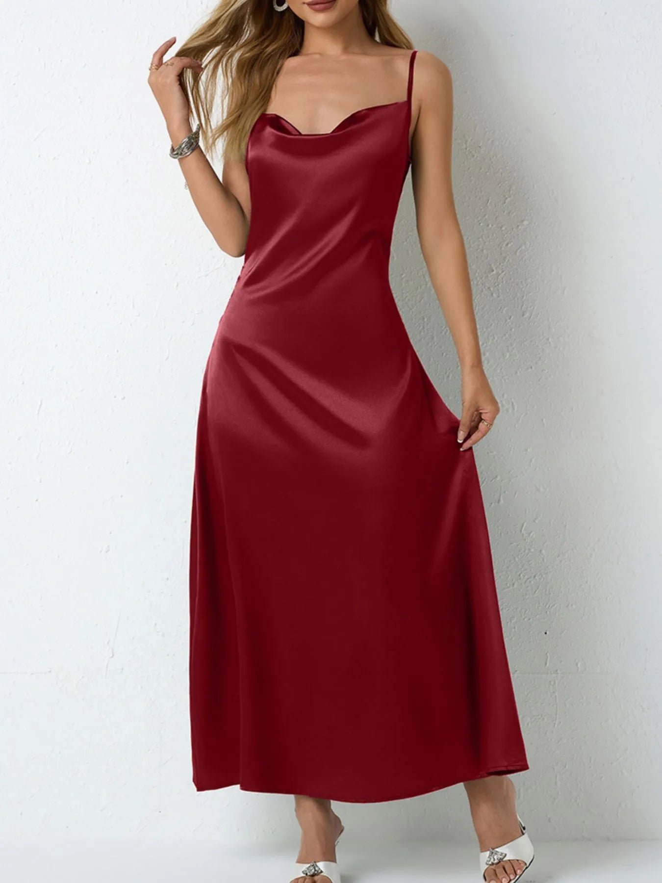 Satin Cowl Neck Cami Dress.