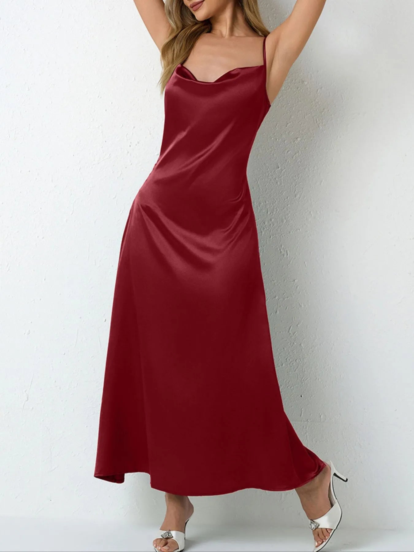 Satin Cowl Neck Cami Dress.