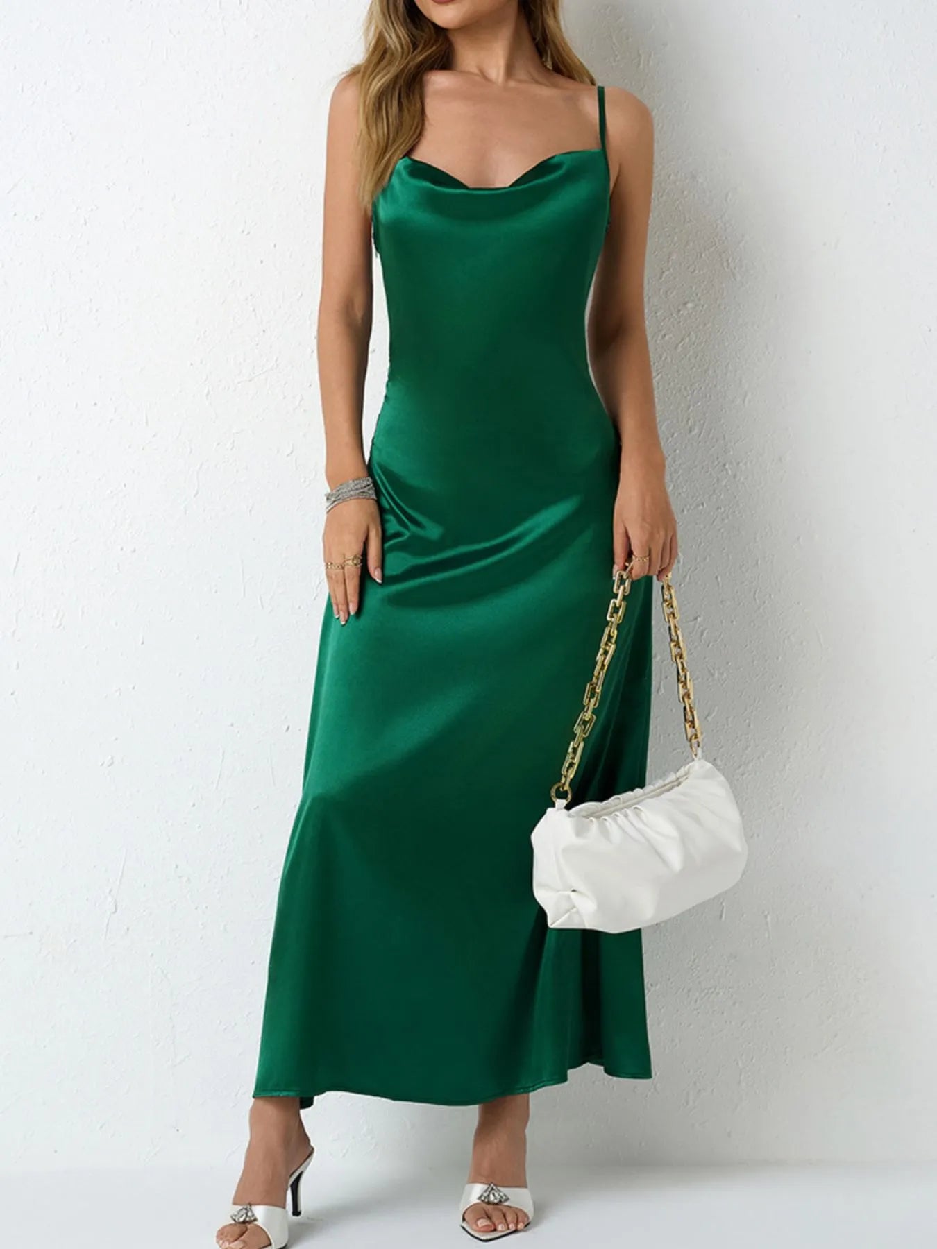 Satin Cowl Neck Cami Dress.