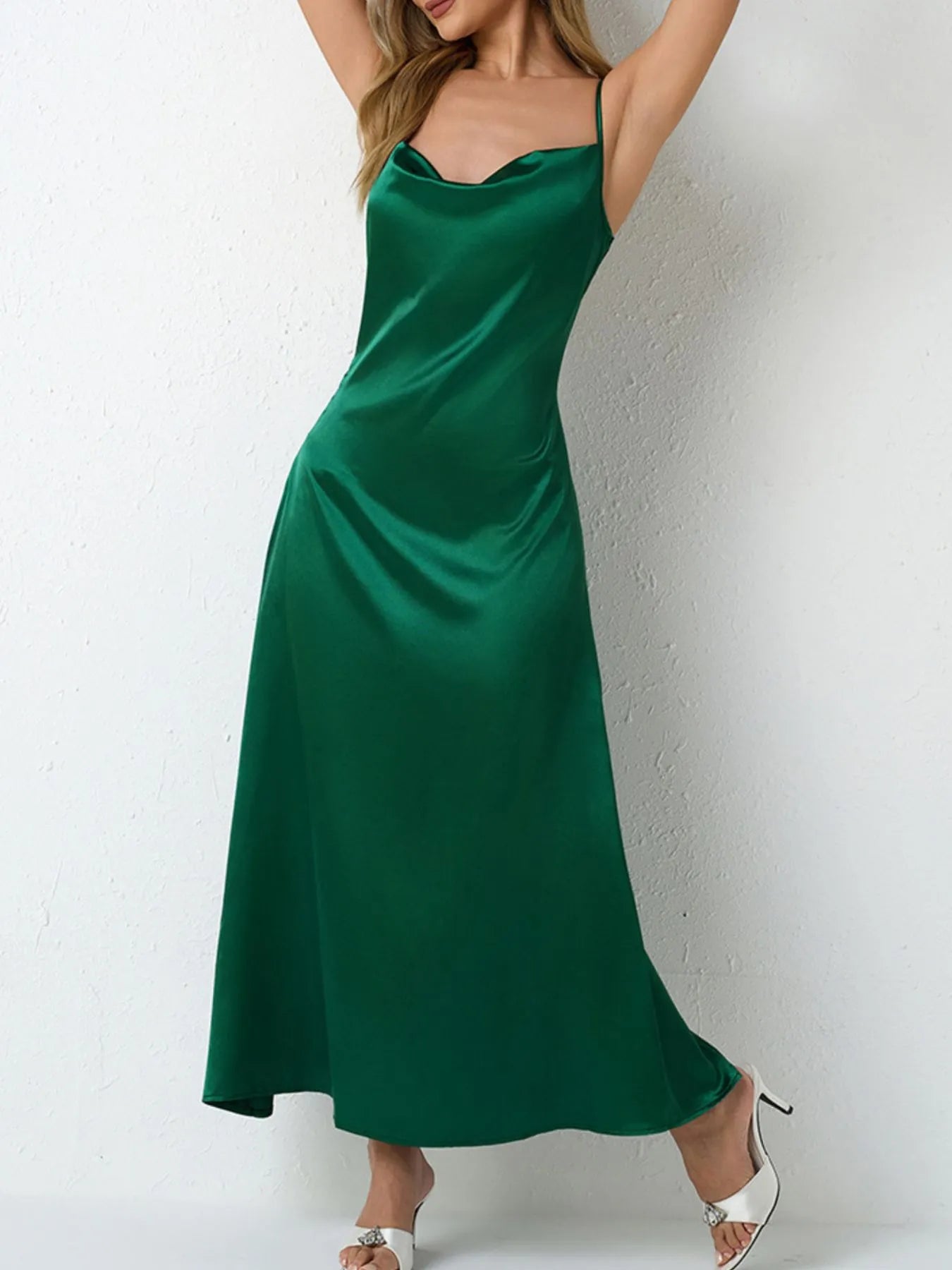 Satin Cowl Neck Cami Dress.