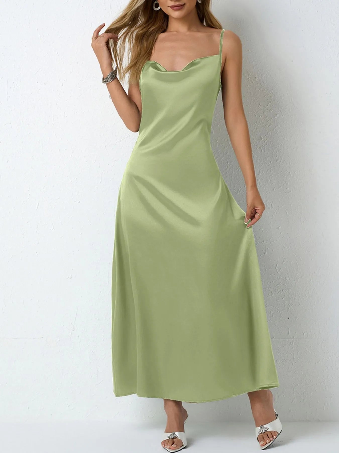 Satin Cowl Neck Cami Dress.