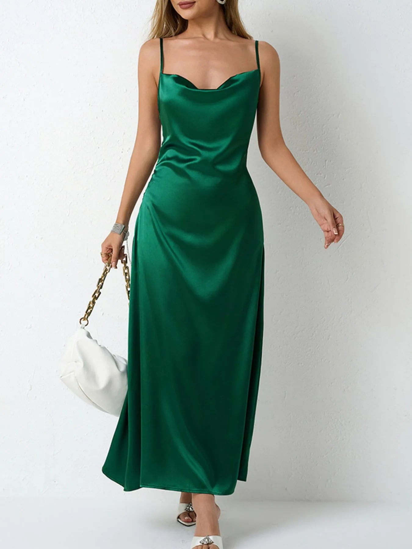 Satin Cowl Neck Cami Dress.