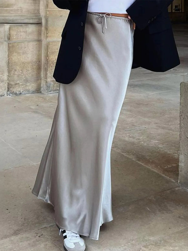 Satin Maxi Skirt with Drawstring Waist.