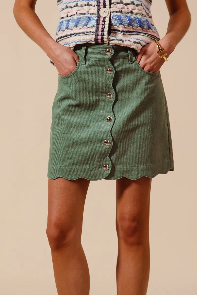 So Me Scallop Buttoned Front Corduroy Mini Skirt.