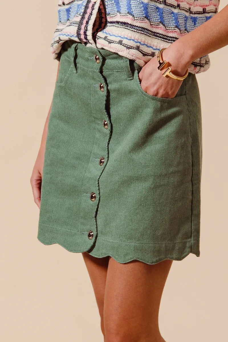 So Me Scallop Buttoned Front Corduroy Mini Skirt.