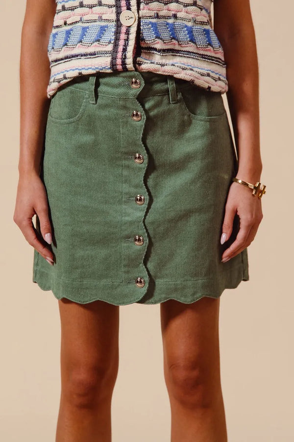 So Me Scallop Buttoned Front Corduroy Mini Skirt.