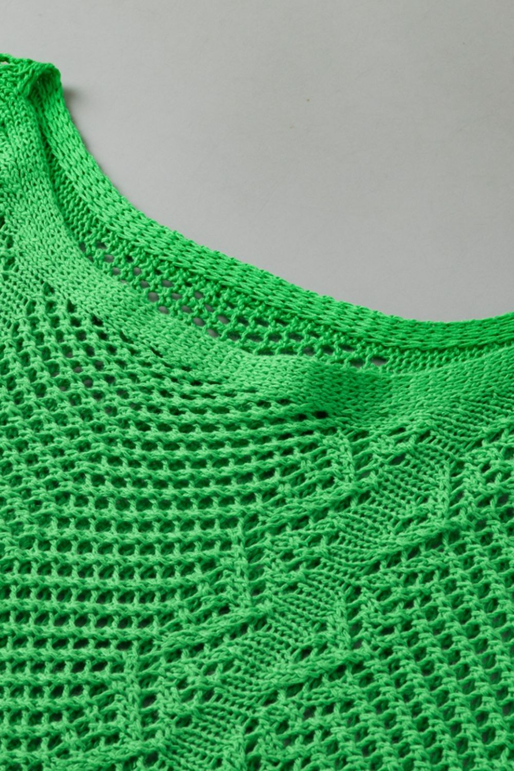 Scallop Edge Half Sleeve Pointelle Knit Top with Openwork.