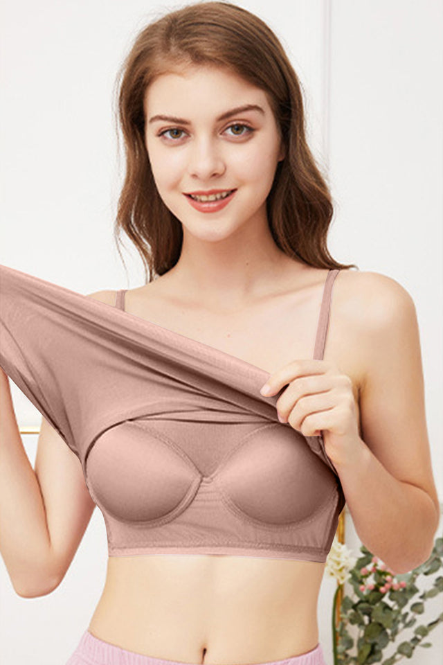 Scoop neck cami with built-in bra, opaque and moderately stretchy.