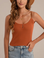 Scoop neck cami with decorative buttons.