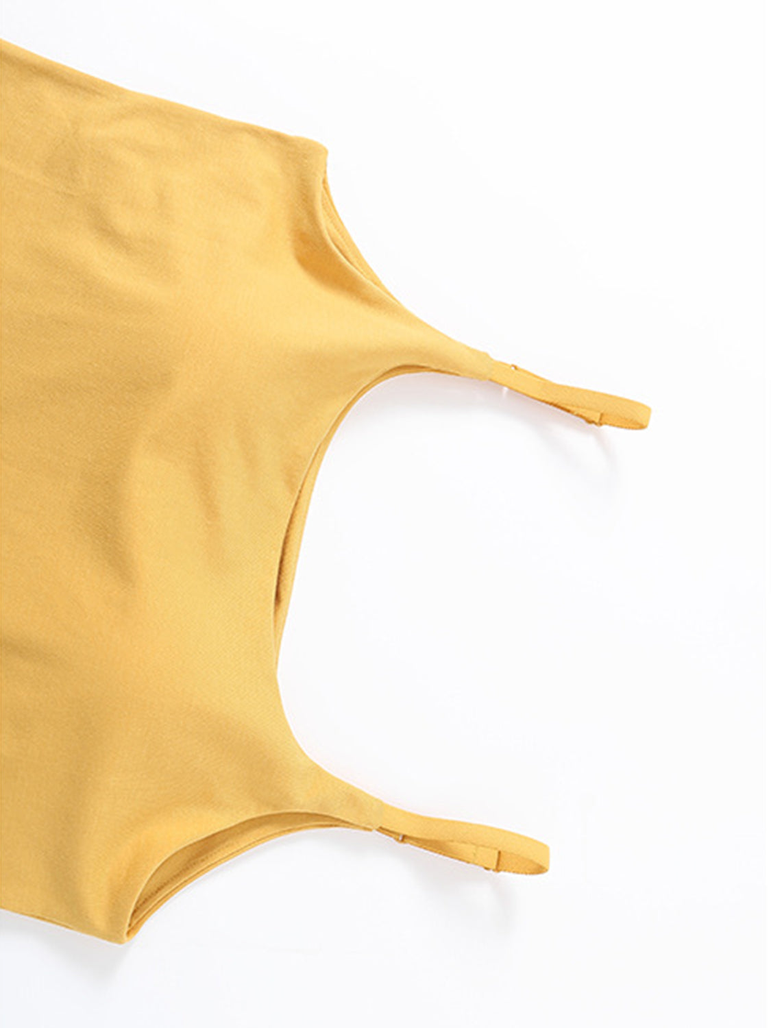 Scoop neck cropped cami with chest pads, opaque and highly stretchy.