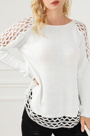 Scoop Neck Hollow Out Sweater with Openwork.