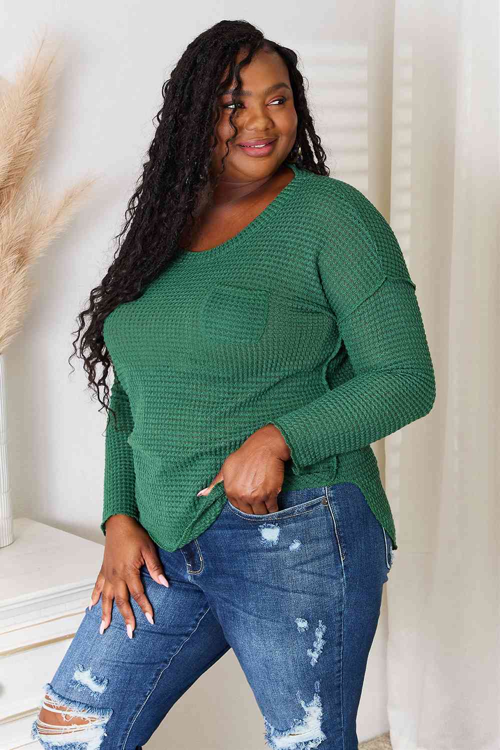 Culture Code Full Size Scoop Neck Patch Pocket Top.