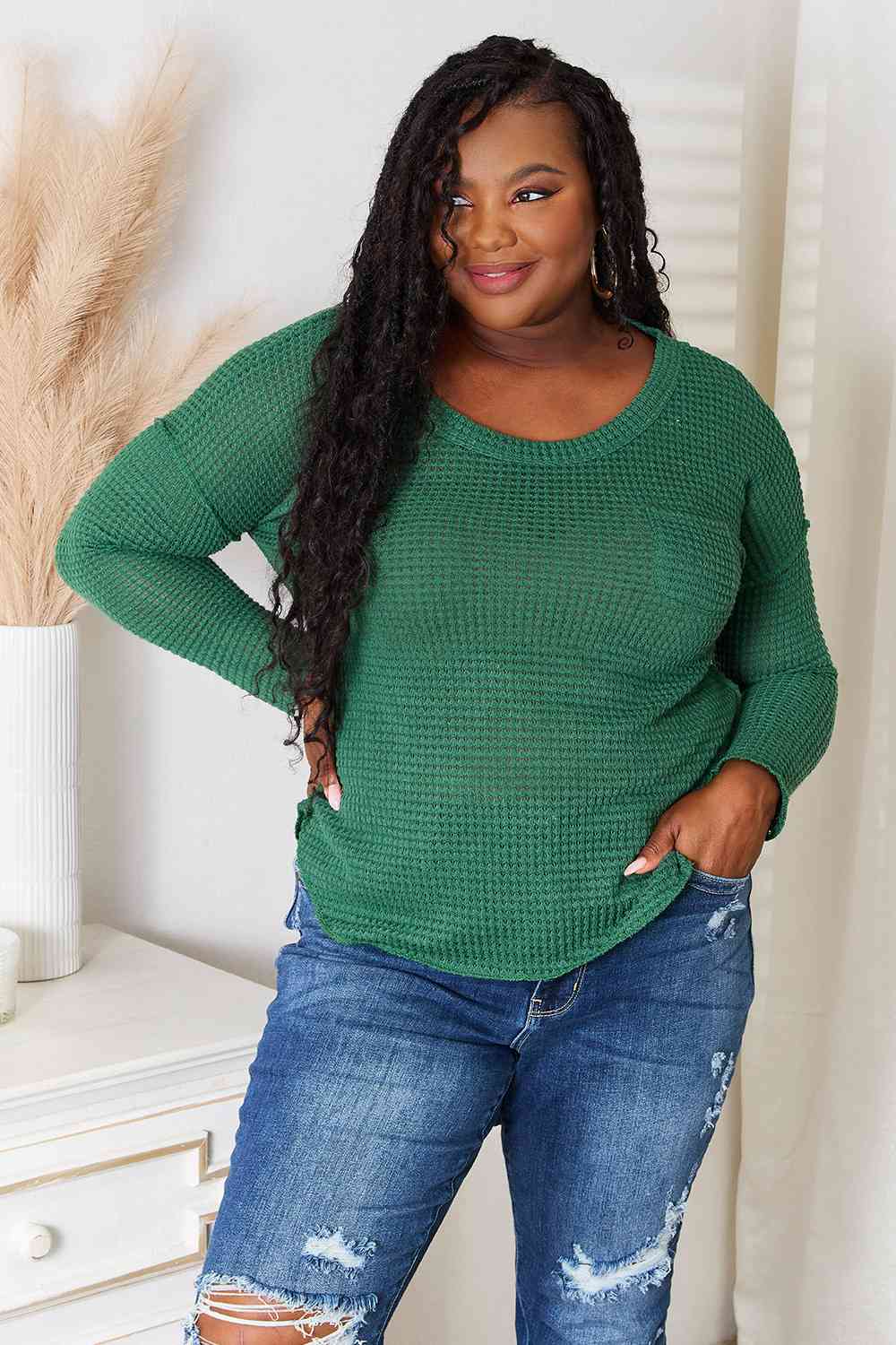 Culture Code Full Size Scoop Neck Patch Pocket Top.