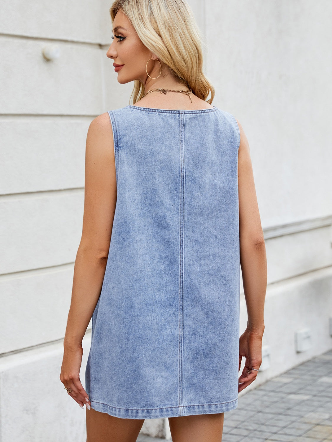 Scoop Neck Wide Strap Denim Dress.