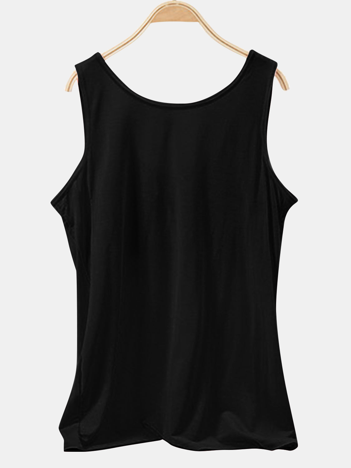Scoop neck wide strap tank, opaque and moderately stretchy.
