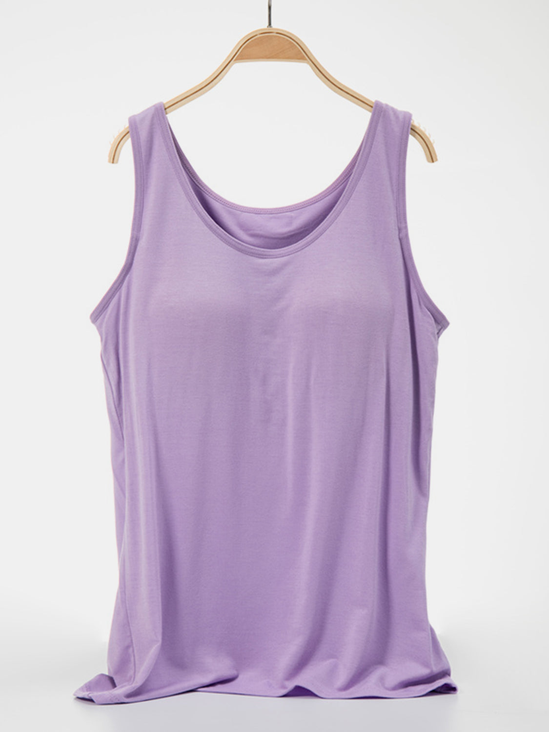 Scoop neck wide strap tank, opaque and moderately stretchy.