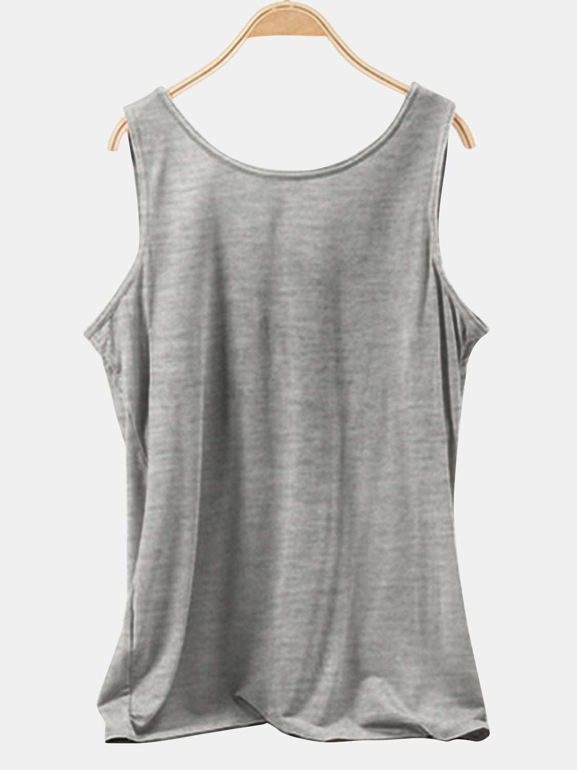 Scoop neck wide strap tank, opaque and moderately stretchy.