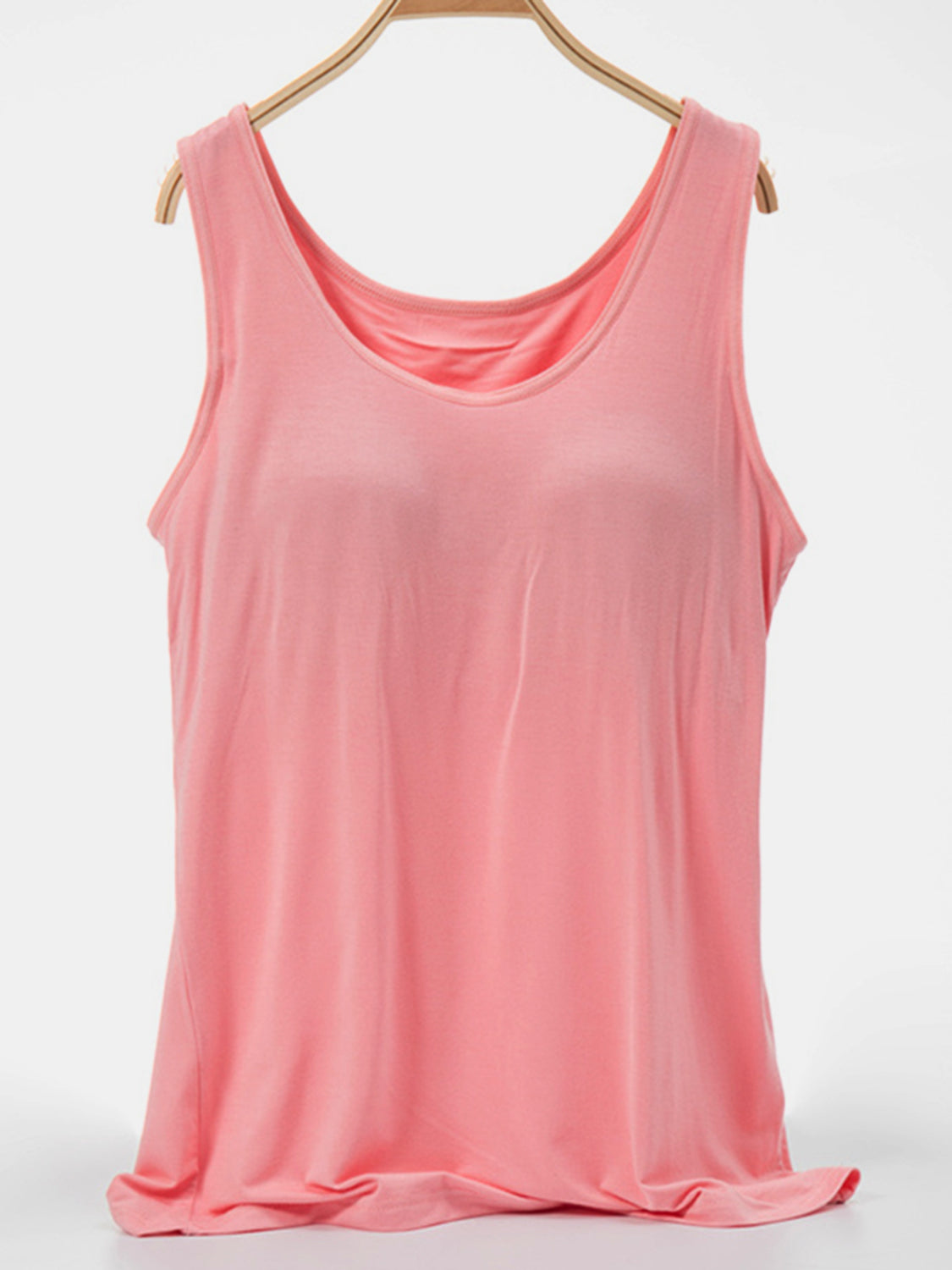 Scoop neck wide strap tank, opaque and moderately stretchy.