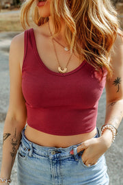 Scoop neck wide strap tank, opaque and moderately stretchy.