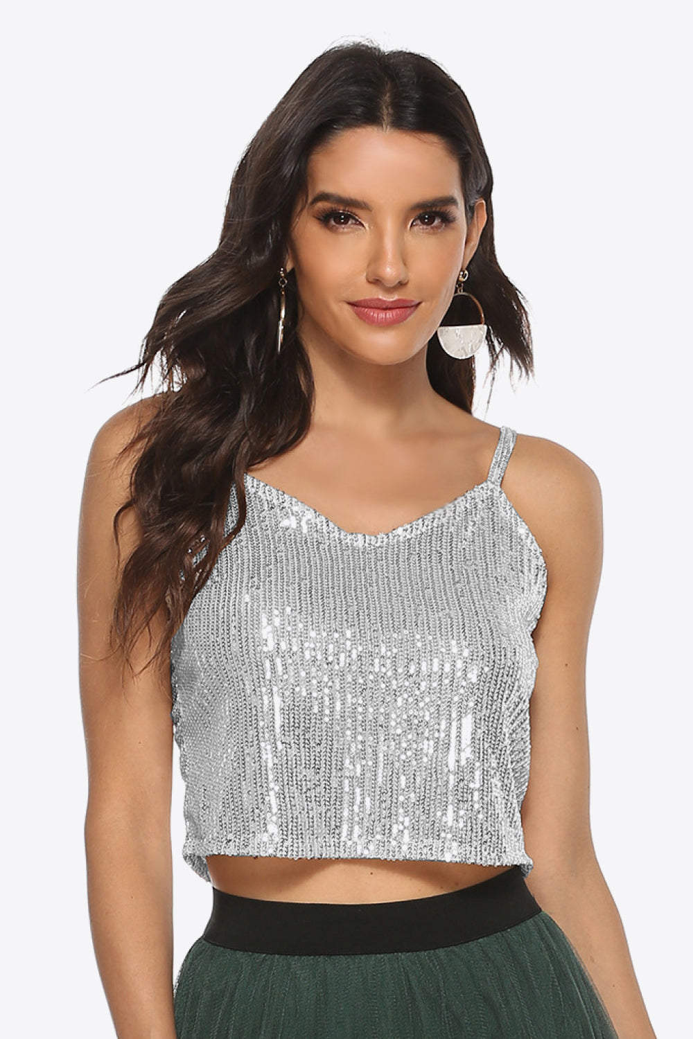 Scoop neck wide strap knit tank, opaque and slightly stretchy.