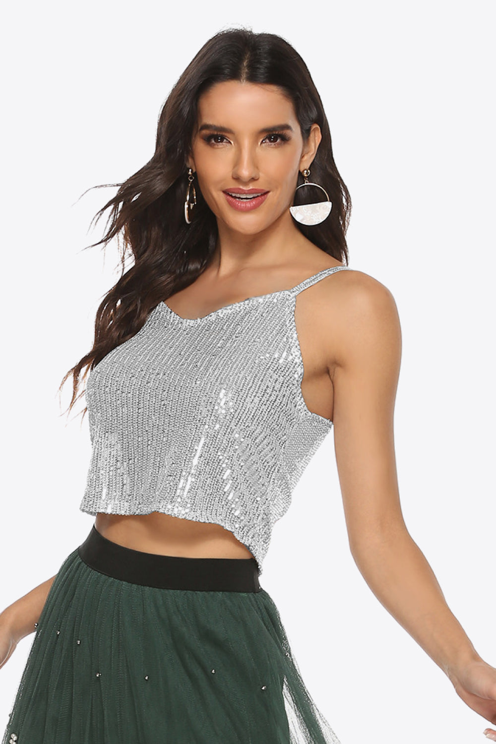 Scoop neck wide strap knit tank, opaque and slightly stretchy.