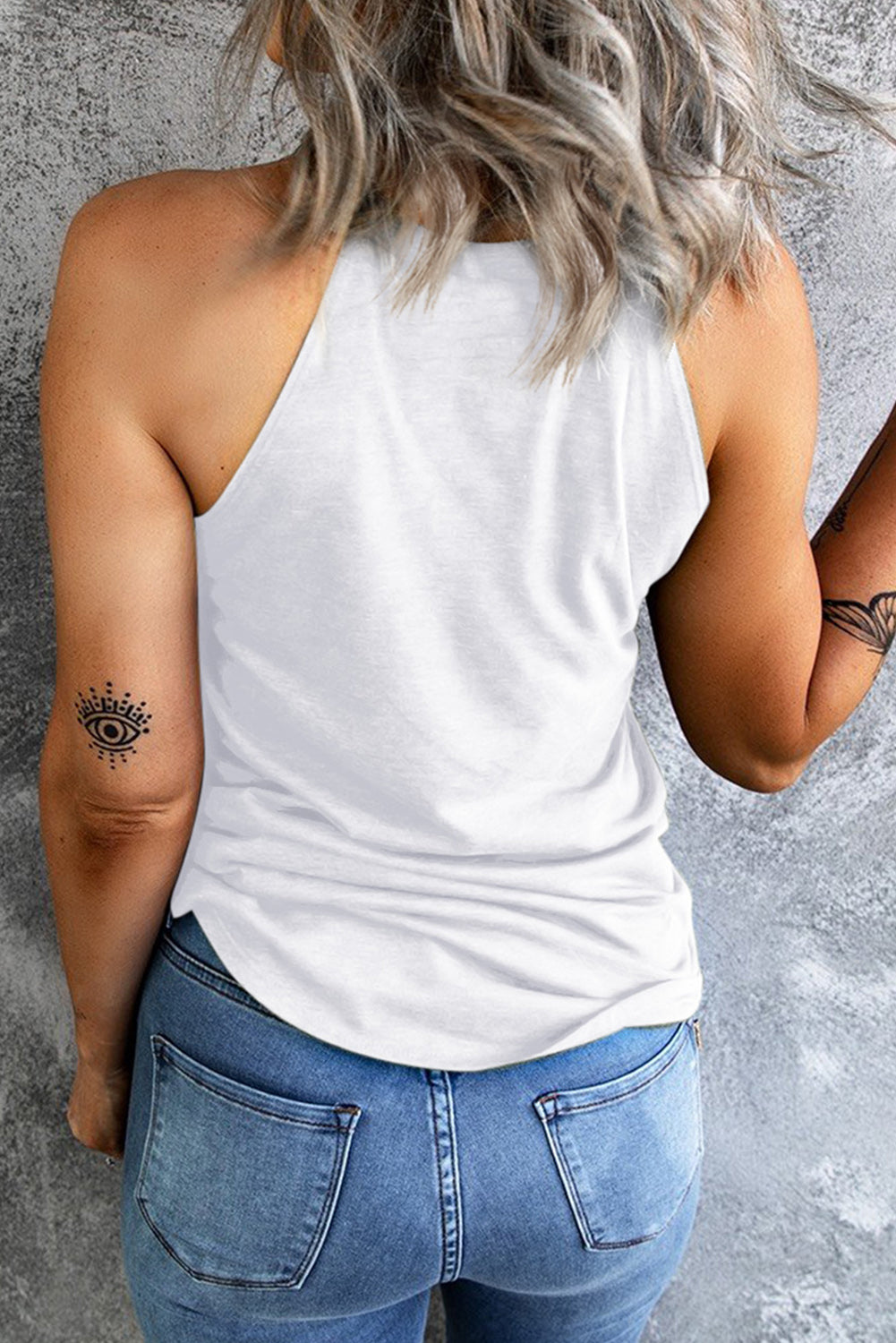Sequin flower Grecian neck tank, opaque and slightly stretchy.