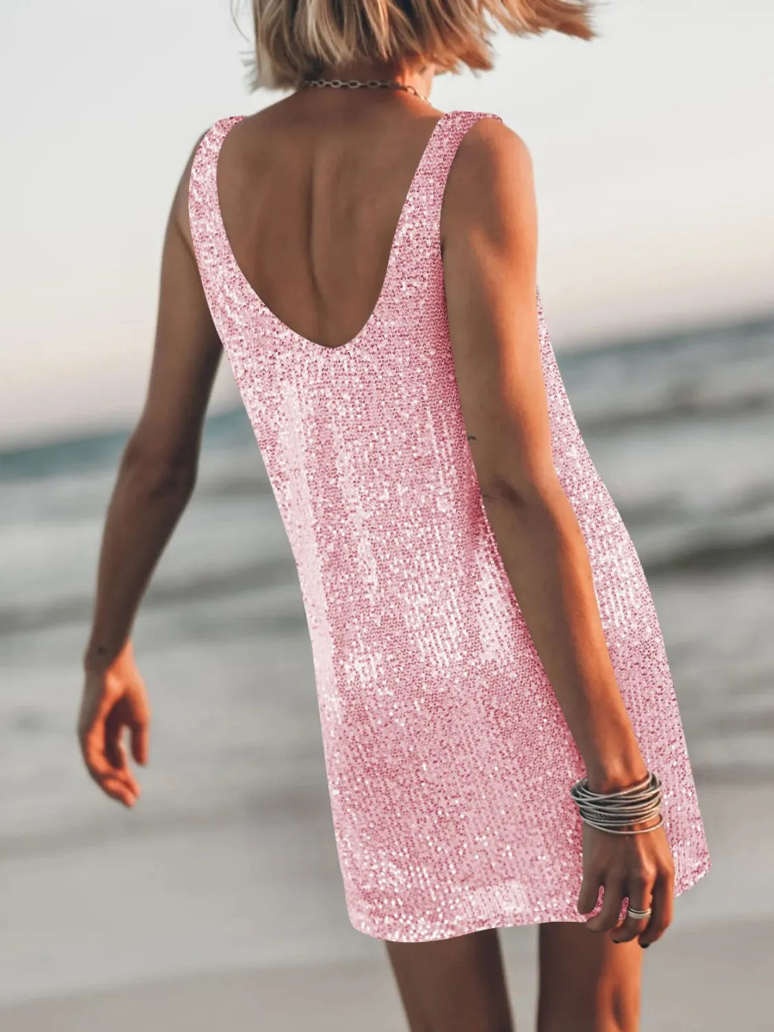 Sequin Scoop Neck Mini Dress.