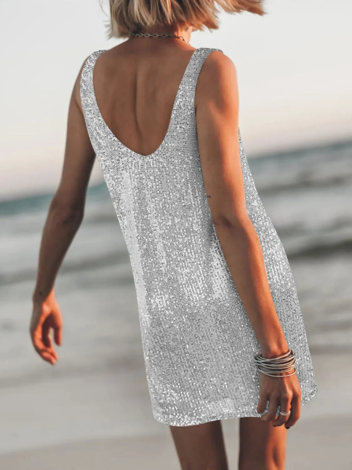 Sequin Scoop Neck Mini Dress.