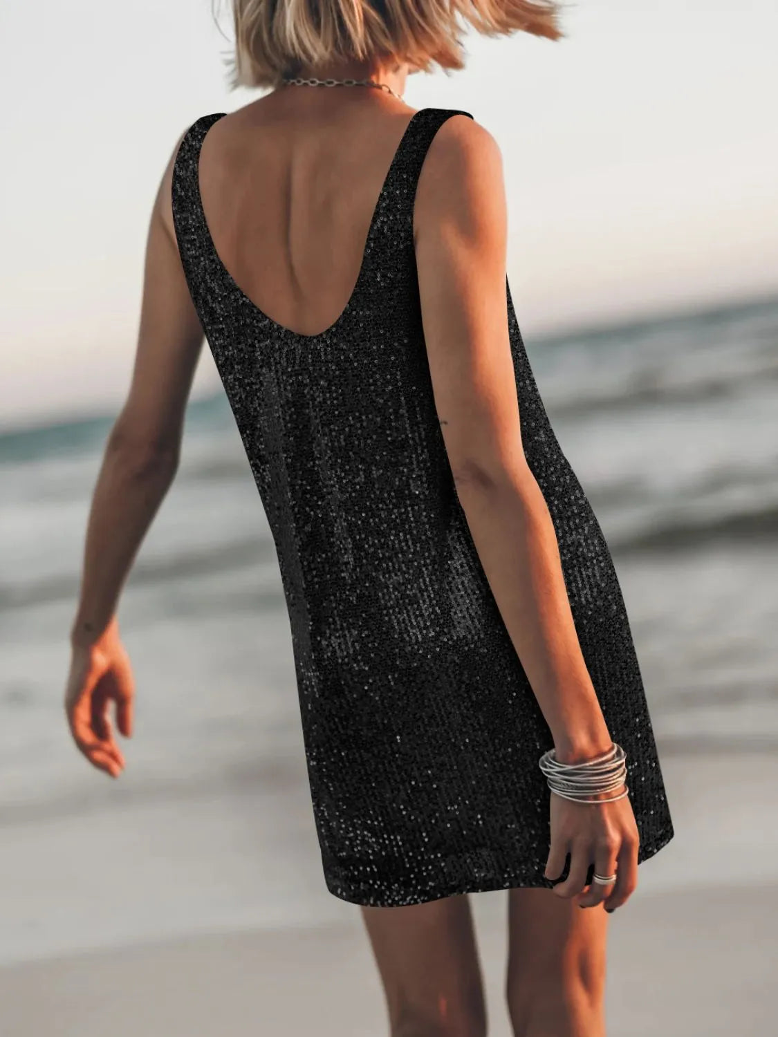 Sequin Scoop Neck Mini Dress.