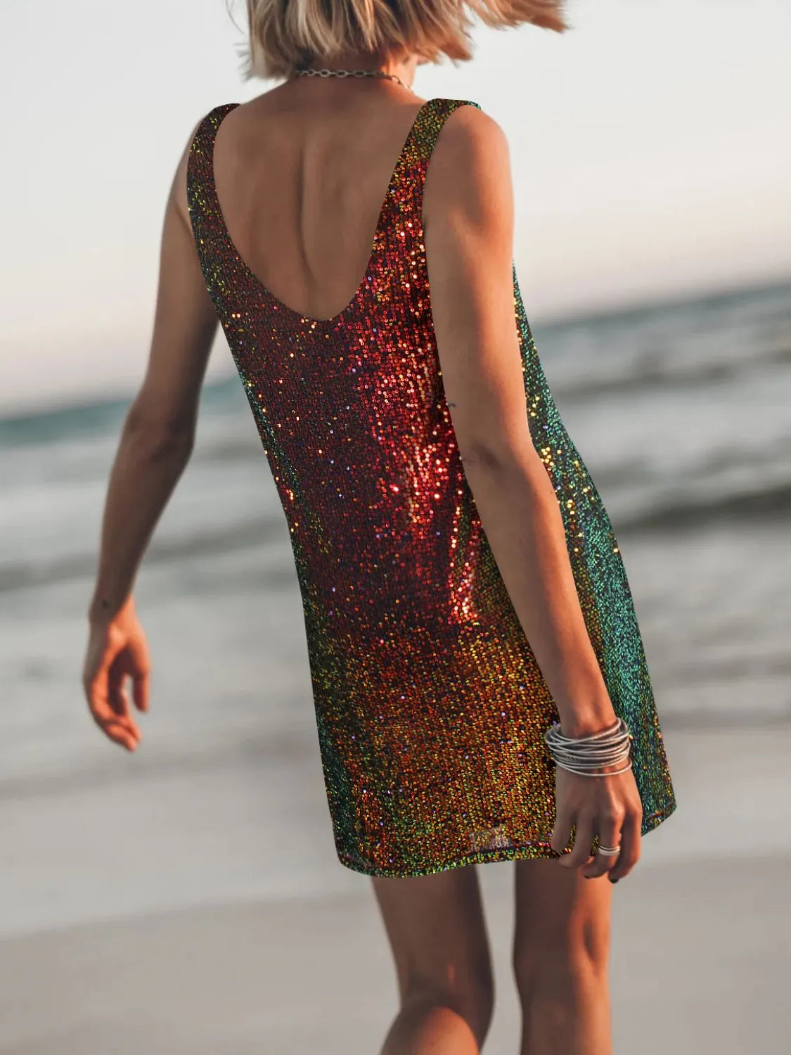 Sequin Scoop Neck Mini Dress.