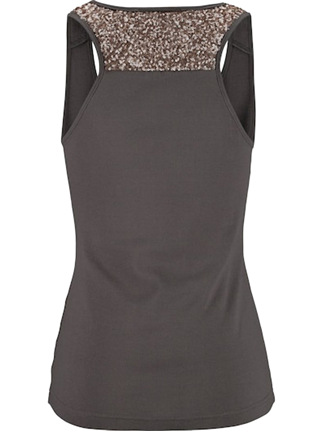 Sequin scoop neck tank, opaque and slightly stretchy.