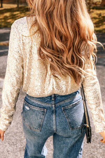 Sequin Surplice Long Sleeve Bodysuit with Sequin.