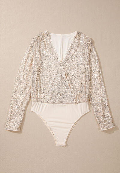 Sequin Surplice Long Sleeve Bodysuit with Sequin.