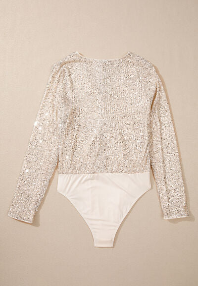 Sequin Surplice Long Sleeve Bodysuit with Sequin.