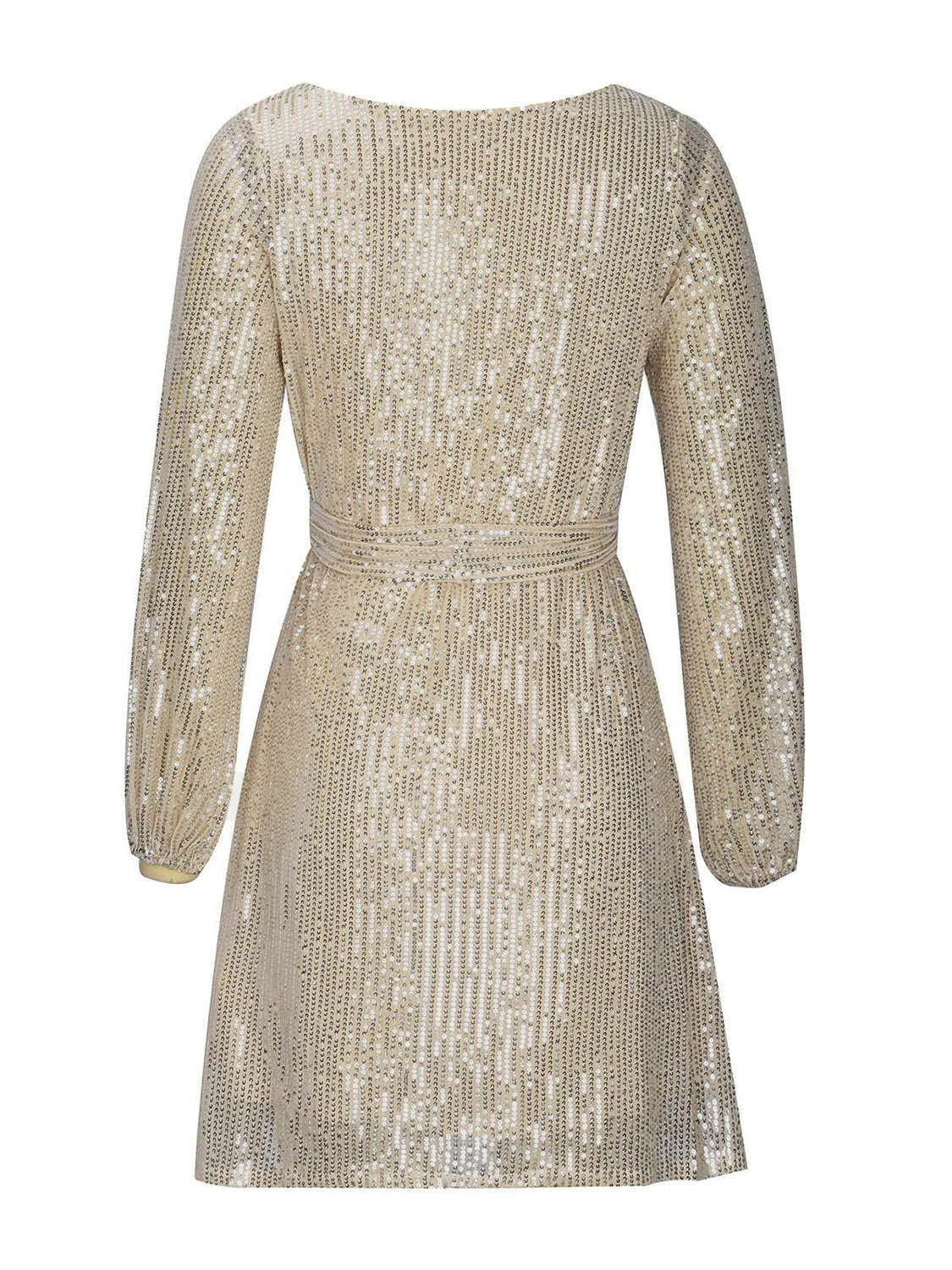 Sequin Tie Waist Long Sleeve Mini Dress.