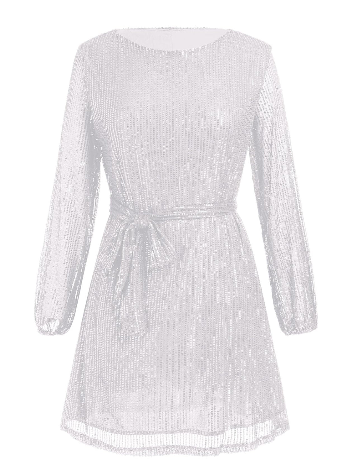 Sequin Tie Waist Long Sleeve Mini Dress.