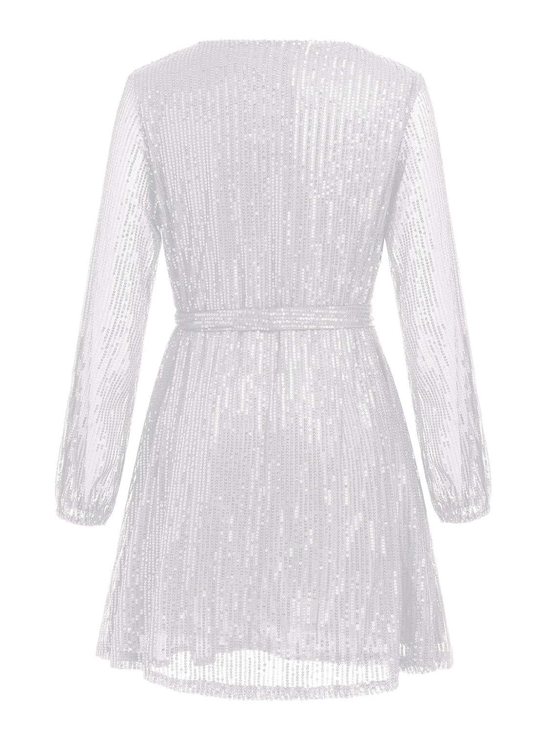Sequin Tie Waist Long Sleeve Mini Dress.