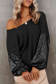 Sequin Waffle-Knit Blouse.
