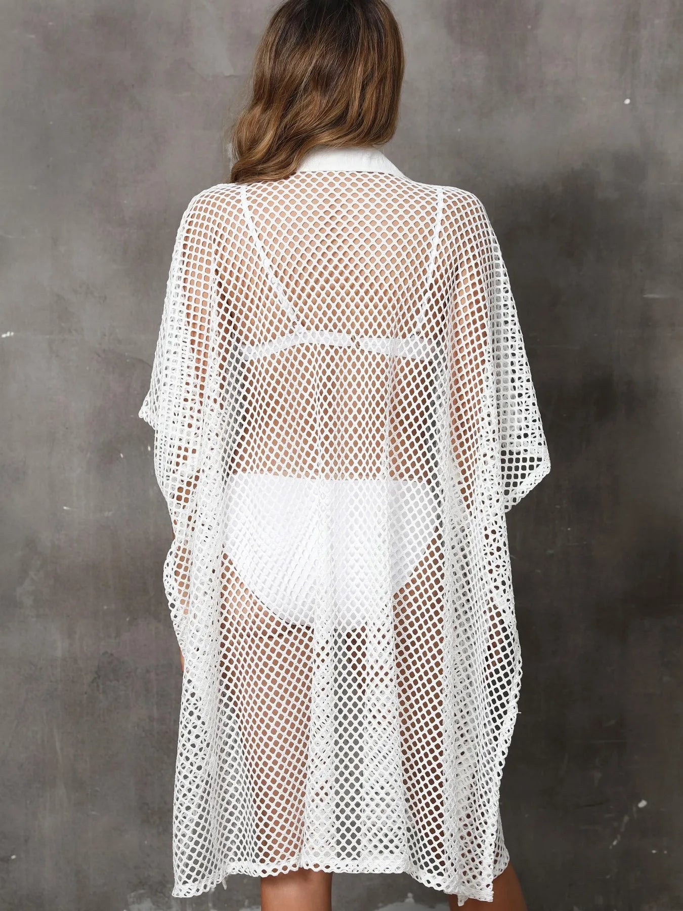 Sheer Mesh Button Up Cover Up.