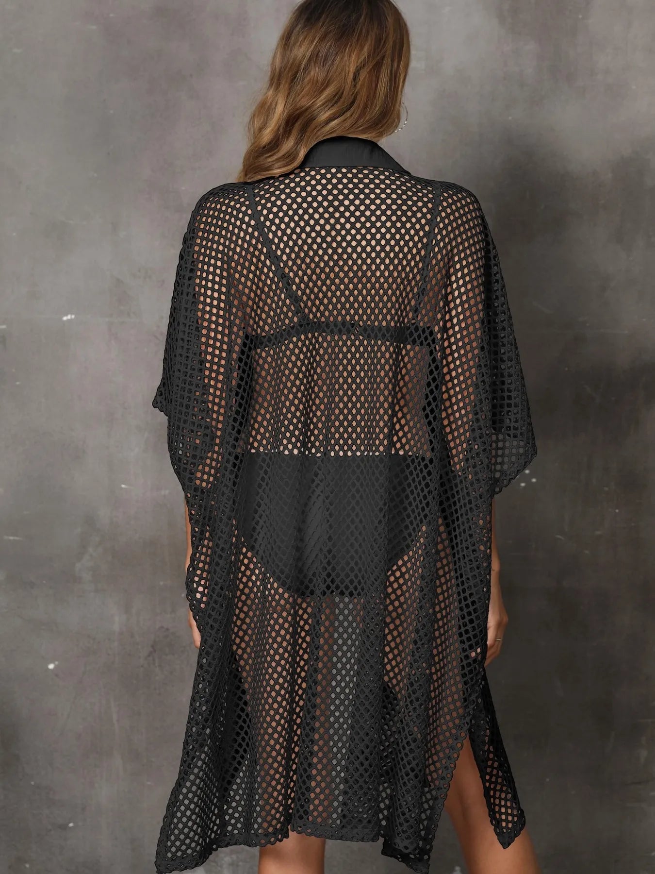 Sheer Mesh Button Up Cover Up.