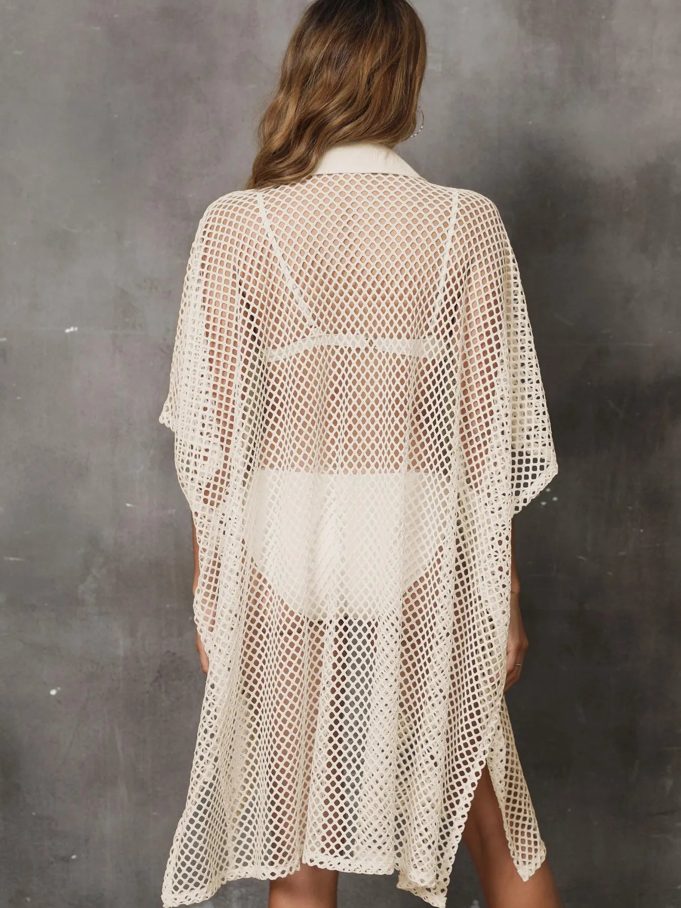 Sheer Mesh Button Up Cover Up.
