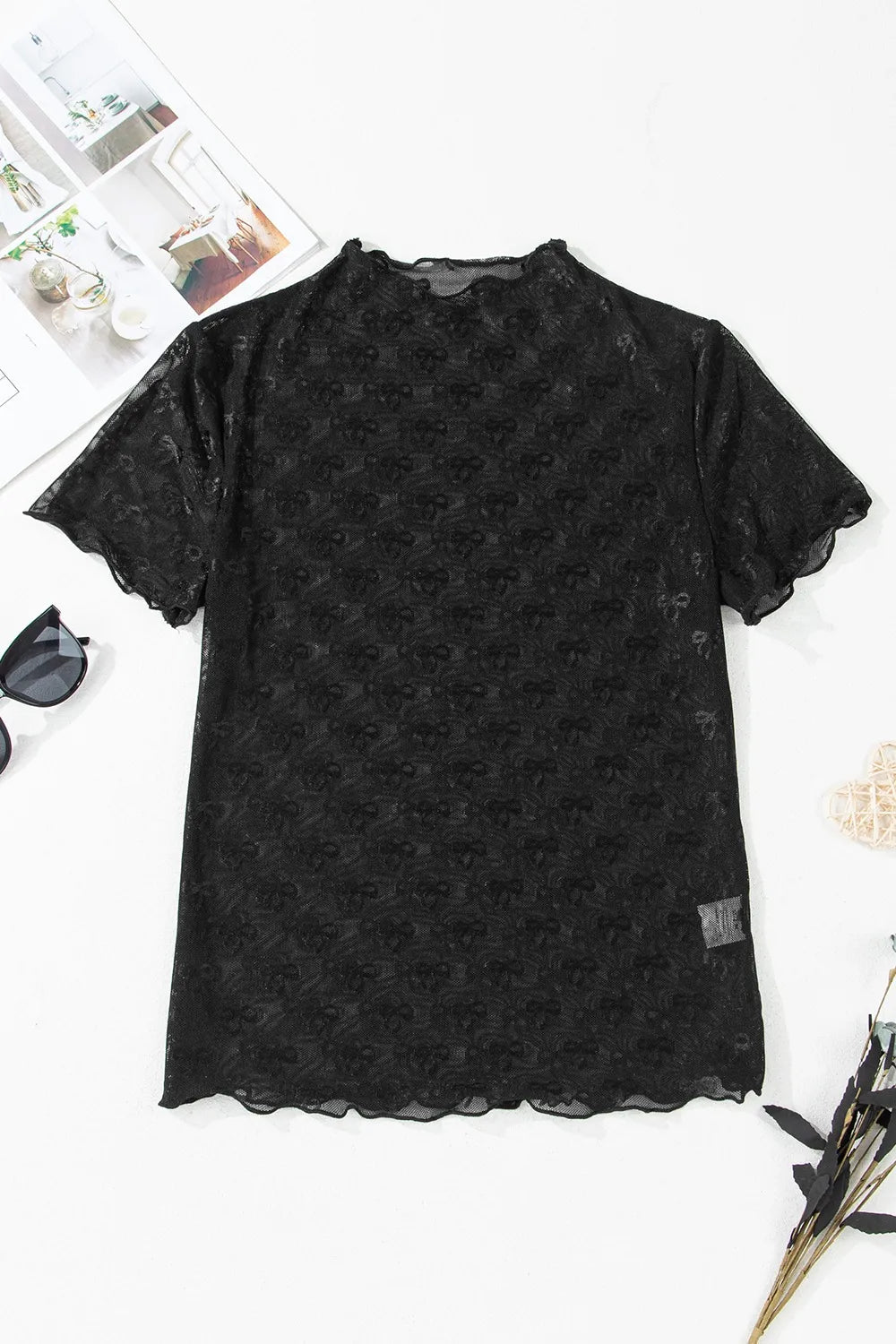 Sheer Mesh Short Sleeve Top.